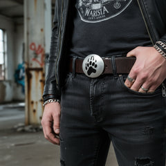 New Men Women Silver Metal Western Fashion Accessory Bear Foot Print Oval Buckle
