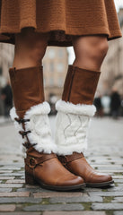 Brand New Women Boots Covers Topper Pair Warmer Winter Fabric Slip On White Muffs Buttons