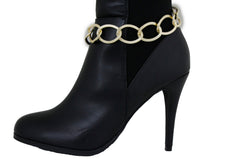 Brand New Women Gold Metal Boot Chain Bracelet Shoe Anklet Thick Links Charm SET BC206