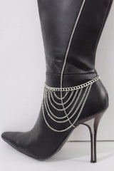 Brand New Women Silver Metal Boot Chain Bracelet Shoe Anklet Multi Waves Strands Charm SET BC139