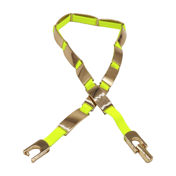 Brand New Women Neon Yellow Elastic Skinny Belt Gold Metal Buckle S M L