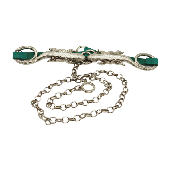 Brand New Women Silver Metal Chain Gecko Lizard Charm Belt Green Strap Size S M L