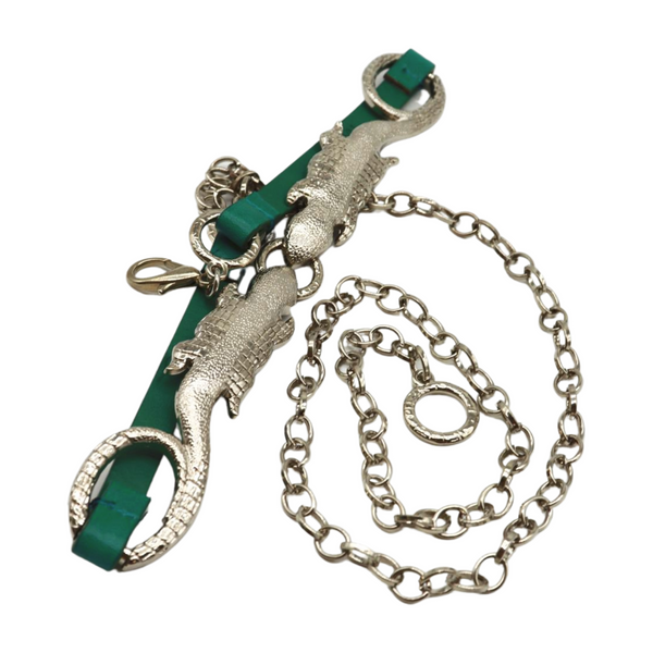 Brand New Women Silver Metal Chain Gecko Lizard Charm Belt Green Strap Size S M L