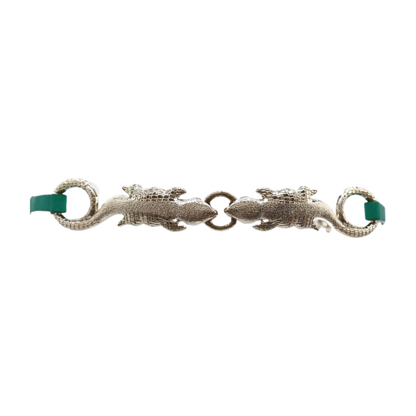 Brand New Women Silver Metal Chain Gecko Lizard Charm Belt Green Strap Size S M L