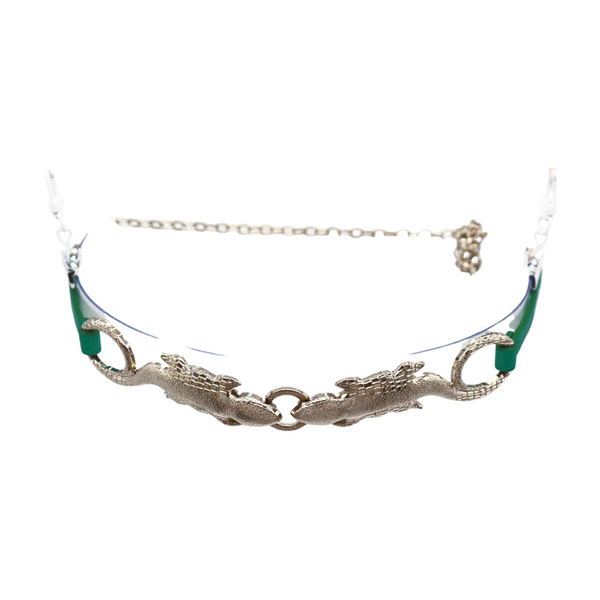 Brand New Women Silver Metal Chain Gecko Lizard Charm Belt Green Strap Size S M L