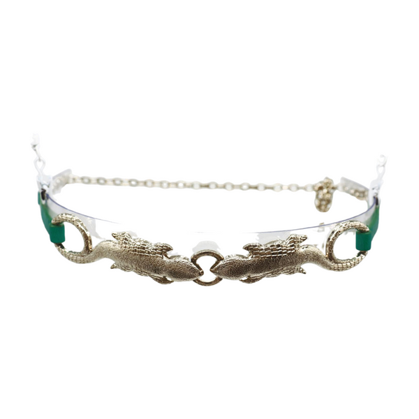 Brand New Women Silver Metal Chain Gecko Lizard Charm Belt Green Strap Size S M L