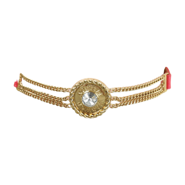 Brand New Women Coral Pink Stretch Belt Gold Metal Chain Fashion Charm S M