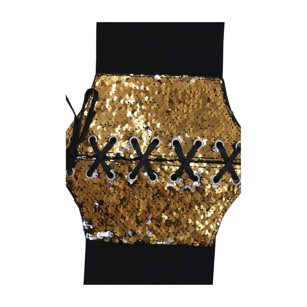 Brand New Women Black Elastic Band High Waist Corset Belt Shiny Silver Gold Sequins S M