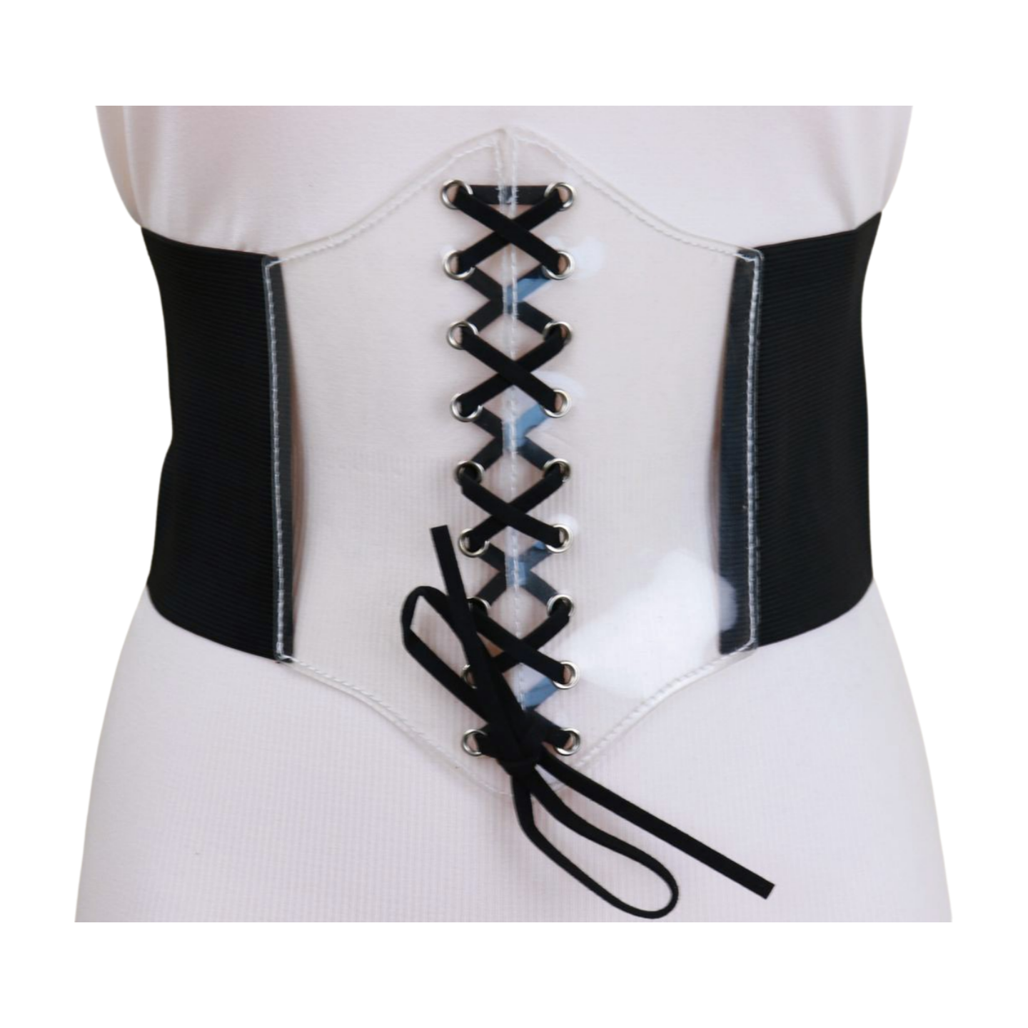 Black Wide High Waist Corset Fashionable Belt Clear Front Detail