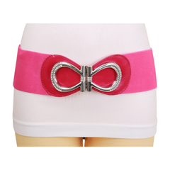 Pink Elastic Belt Silver Metal Bow Buckle S M