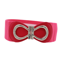 Pink Elastic Belt Silver Metal Bow Buckle S M