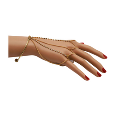Women Gold Metal Cuff Bracelet Hand Chain Bling 4 Fingers Connected Ring