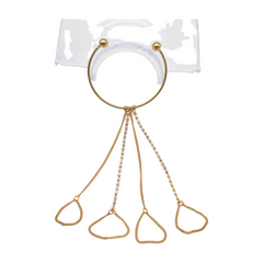 Women Gold Metal Cuff Bracelet Hand Chain Bling 4 Fingers Connected Ring