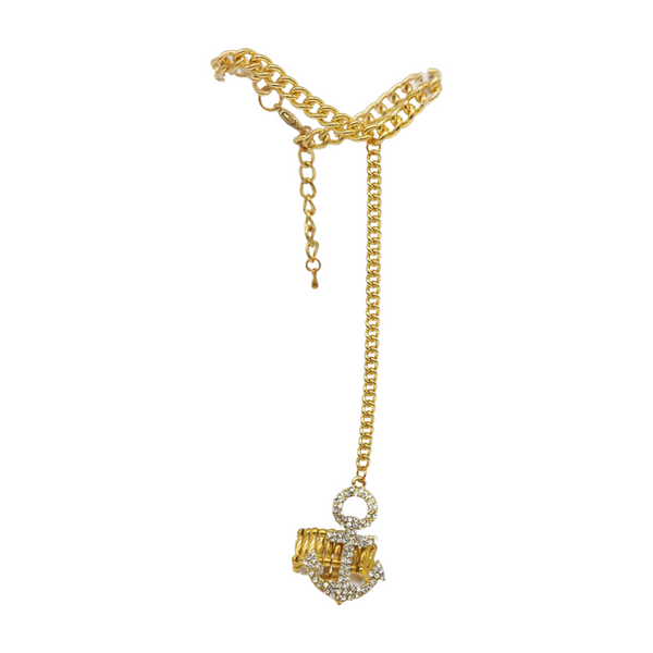 Women Gold Metal Hand Chain Wrist Bracelet Connected Anchor Ring