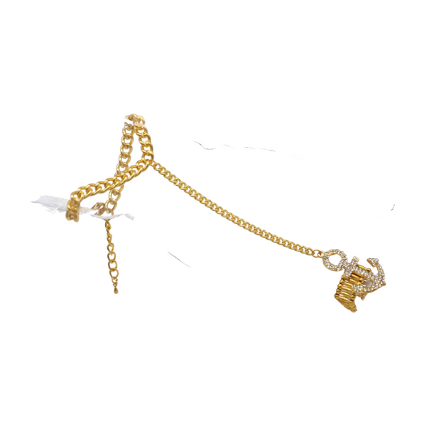 Women Gold Metal Hand Chain Wrist Bracelet Connected Anchor Ring