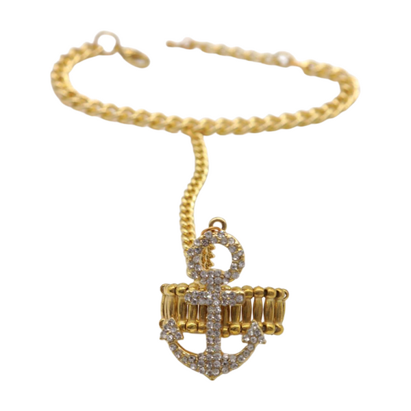 Women Gold Metal Hand Chain Wrist Bracelet Connected Anchor Ring