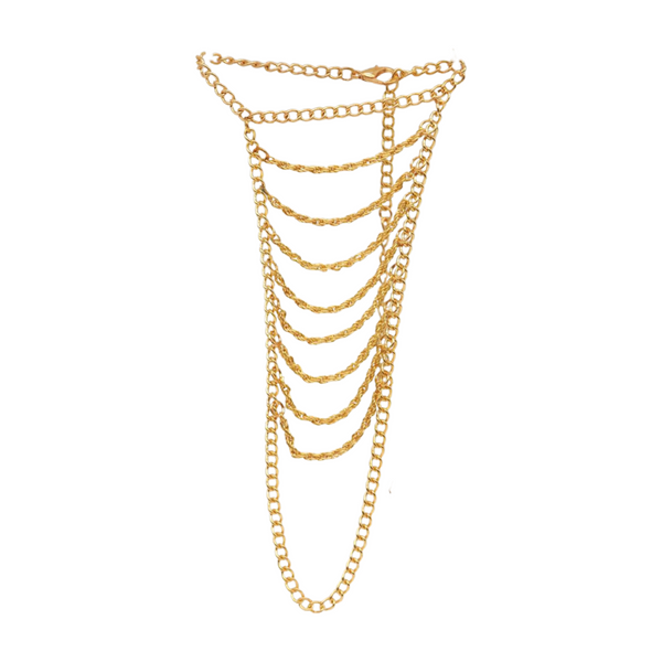 Women Gold Metal Hand Chain Bracelet Multi Wave Connected Ring
