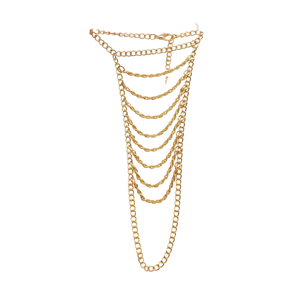 Women Gold Metal Hand Chain Bracelet Multi Wave Connected Ring