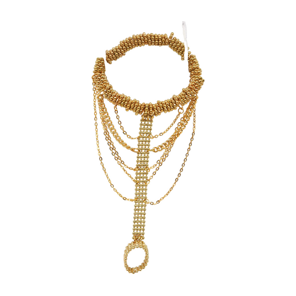 Women Gold Mesh Metal Hand Chain Wrist Fashion Bracelet Ring Size 6.5