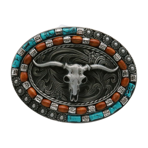 Brand New Women Men Silver Metal Buckle Western Fashion Bull Long Horn Texas Cow