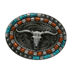 Women Men Silver Metal Buckle Western Fashion Bull Long Horn Texas Cow