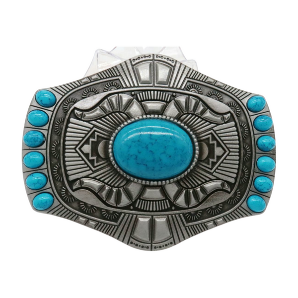 Brand New Men Women Silver Metal Buckle Western Turquoise Blue Beads Color