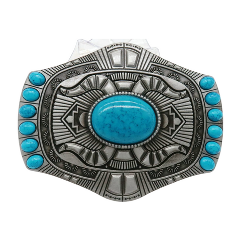 Brand New Men Women Silver Metal Buckle Western Turquoise Blue Beads Color