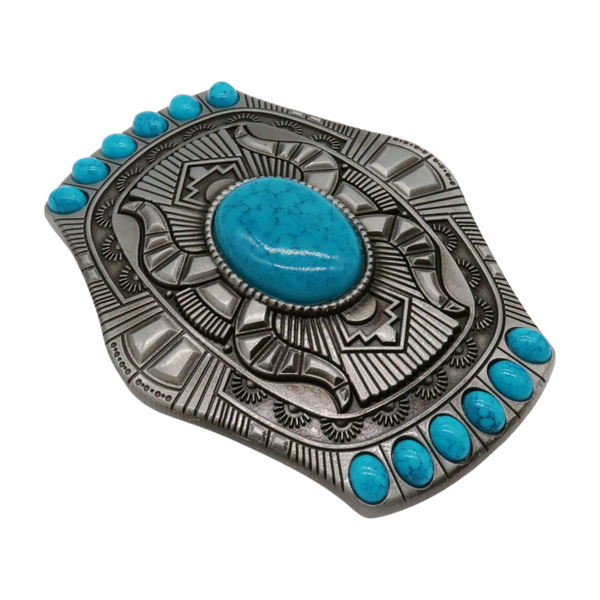 Brand New Men Women Silver Metal Buckle Western Turquoise Blue Beads Color