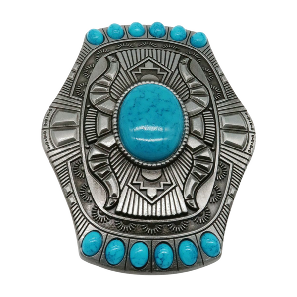 Brand New Men Women Silver Metal Buckle Western Turquoise Blue Beads Color