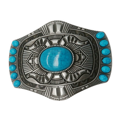 Western Style Ethnic Turquoise Beads Silver Metal Buckle