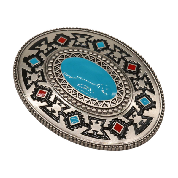 Brand New Men Women Silver Metal Buckle Native Ethnic Style Oval Shape Turquoise Blue