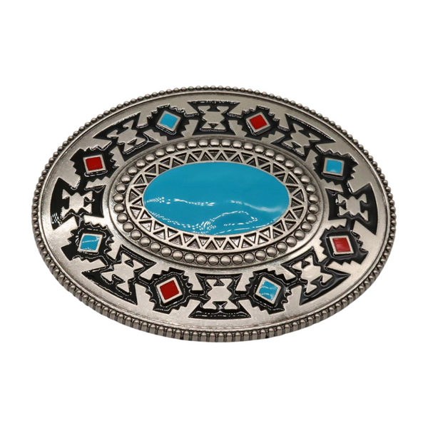 Brand New Men Women Silver Metal Buckle Native Ethnic Style Oval Shape Turquoise Blue