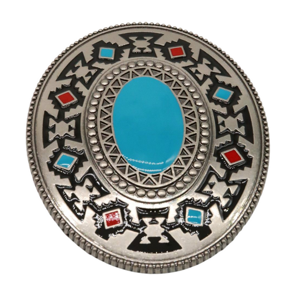 Brand New Men Women Silver Metal Buckle Native Ethnic Style Oval Shape Turquoise Blue