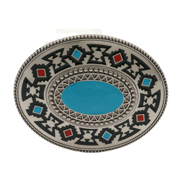 Brand New Men Women Silver Metal Buckle Native Ethnic Style Oval Shape Turquoise Blue