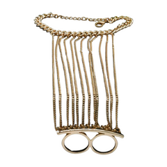 Women Gold Metal Hand Chain Bracelet 2 Connected Rings