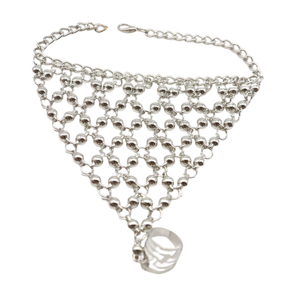 Brand New Women Silver Metal Hand Chain Bracelet Ball Charms Ring Connected One Size