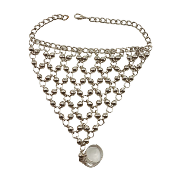Brand New Women Silver Metal Hand Chain Bracelet Ball Charms Ring Connected One Size