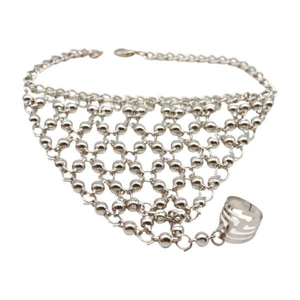Brand New Women Silver Metal Hand Chain Bracelet Ball Charms Ring Connected One Size