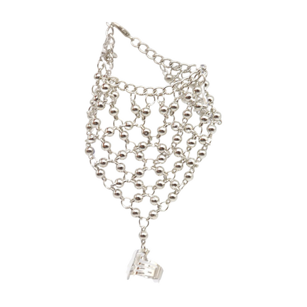 Brand New Women Silver Metal Hand Chain Bracelet Ball Charms Ring Connected One Size