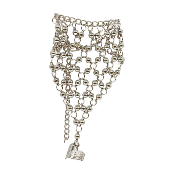 Brand New Women Silver Metal Hand Chain Bracelet Ball Charms Ring Connected One Size
