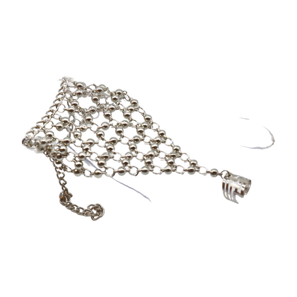 Brand New Women Silver Metal Hand Chain Bracelet Ball Charms Ring Connected One Size