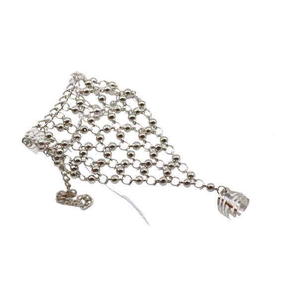 Brand New Women Silver Metal Hand Chain Bracelet Ball Charms Ring Connected One Size