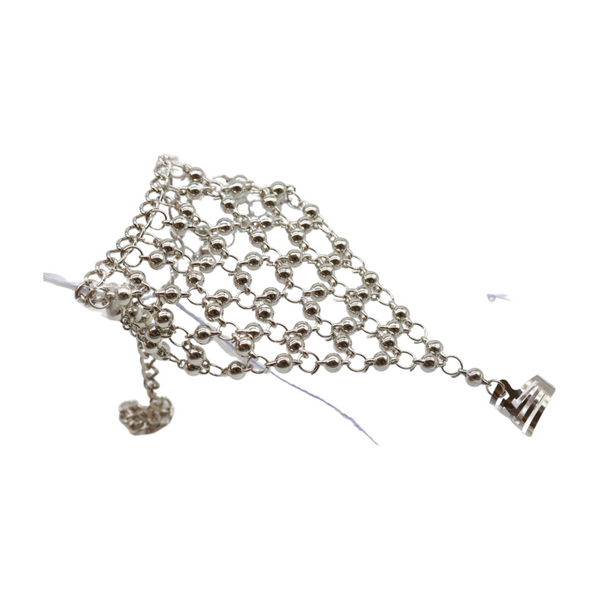 Brand New Women Silver Metal Hand Chain Bracelet Ball Charms Ring Connected One Size