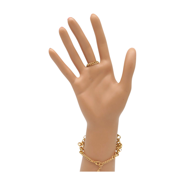 Brand New Women Gold Metal Hand Chain Wrist Bracelet Multi Links Conncted Ring