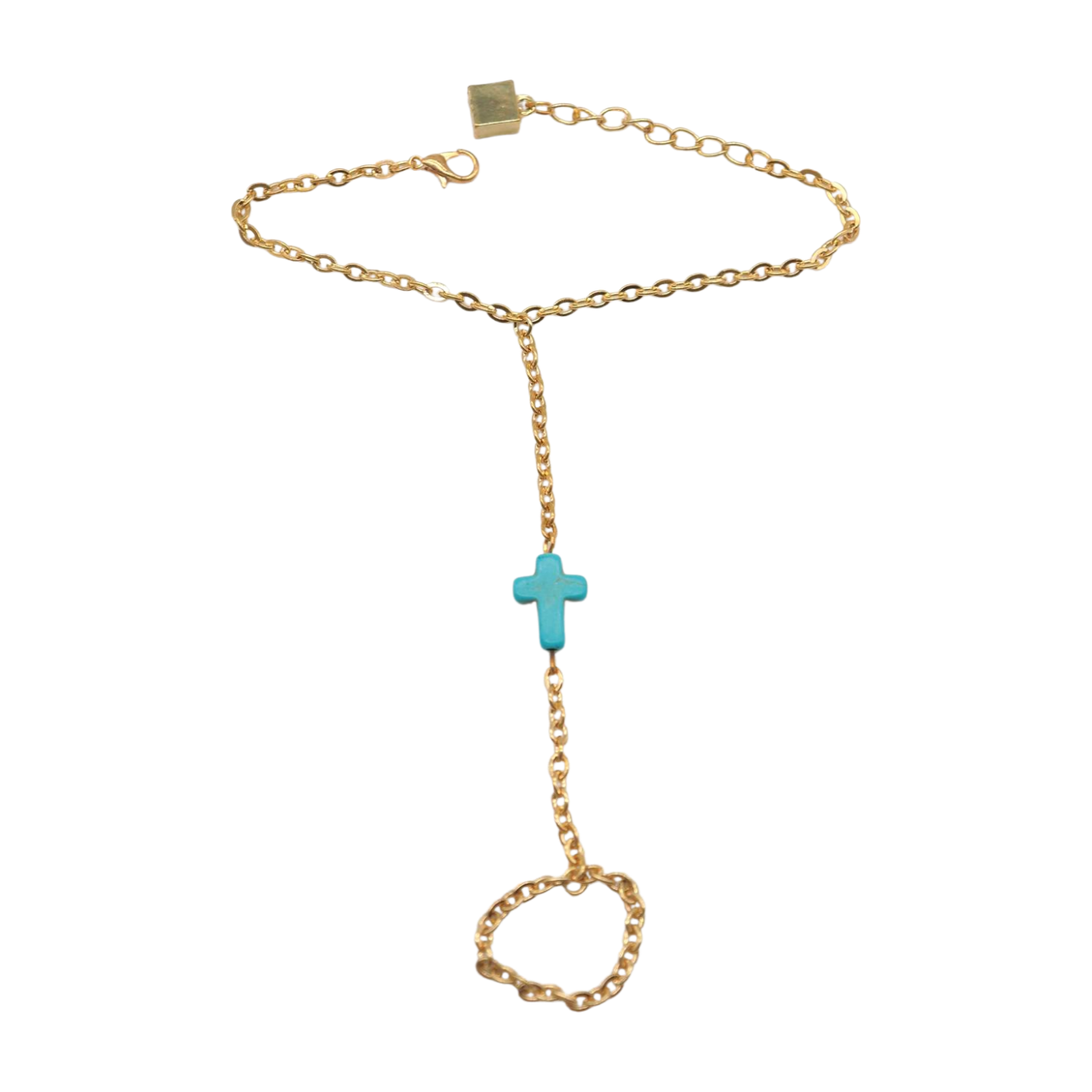 Brand New Women Gold Metal Hand Chain Bracelet Turquoise Blue Cross On ...