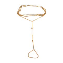 Gold Metal Hand Chain Bracelet Long Plate Connected Ring One Size
