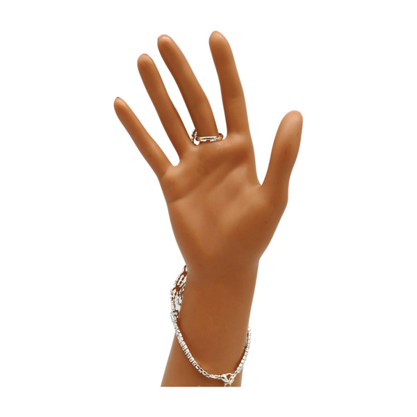 Brand New Women Silver Metal Hand Chain Bracelet Connected Slave Ring Rose Flower