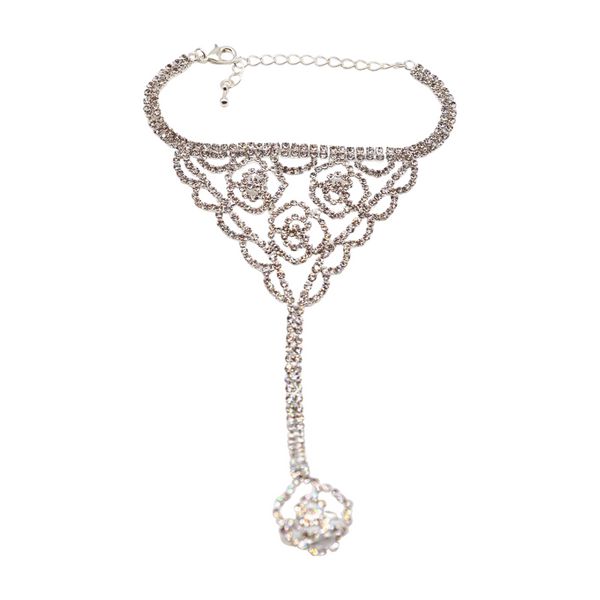 Brand New Women Silver Metal Hand Chain Bracelet Connected Slave Ring Rose Flower