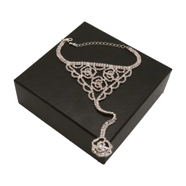 Brand New Women Silver Metal Hand Chain Bracelet Connected Slave Ring Rose Flower
