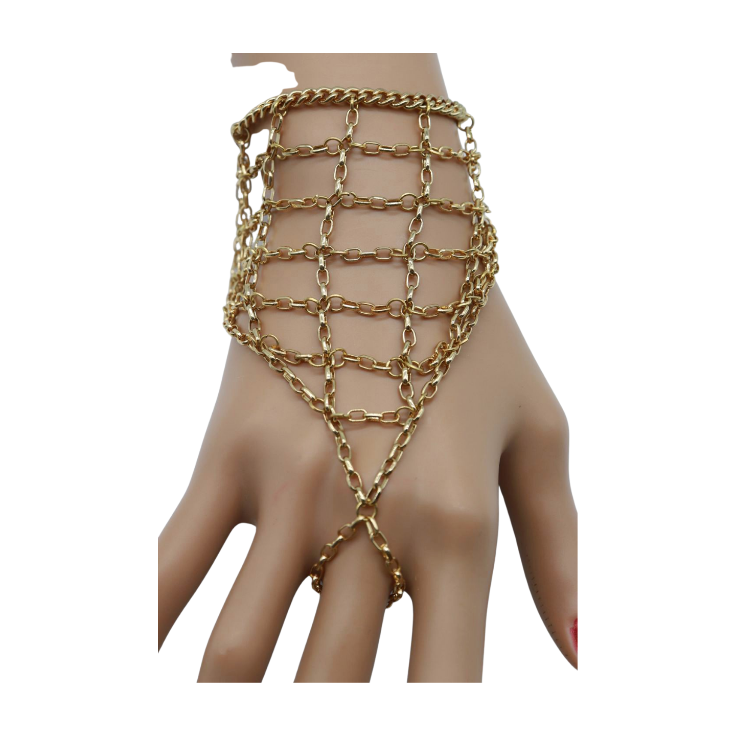 Handlet Chain Gold Metal Hand Chain Bracelet Web Net Ring One Size Fits All ...